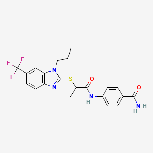 molecular formula C21H21F3N4O2S B7488395 4-[2-[1-Propyl-6-(trifluoromethyl)benzimidazol-2-yl]sulfanylpropanoylamino]benzamide 