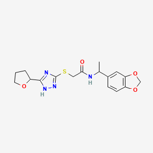 N-[1-(1,3-benzodioxol-5-yl)ethyl]-2-[[5-(oxolan-2-yl)-1H-1,2,4-triazol-3-yl]sulfanyl]acetamide