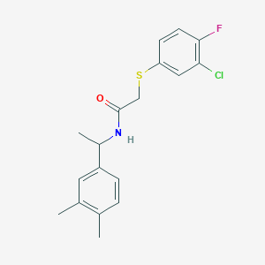 2-(3-chloro-4-fluorophenyl)sulfanyl-N-[1-(3,4-dimethylphenyl)ethyl]acetamide