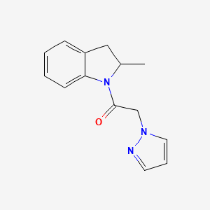 molecular formula C14H15N3O B7491483 1-(2-Methyl-2,3-dihydroindol-1-yl)-2-pyrazol-1-ylethanone 