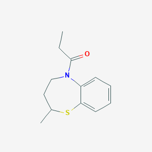 molecular formula C13H17NOS B7491576 1-(2-methyl-3,4-dihydro-2H-1,5-benzothiazepin-5-yl)propan-1-one 