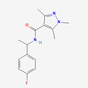 molecular formula C15H18FN3O B7492139 N-[1-(4-fluorophenyl)ethyl]-1,3,5-trimethylpyrazole-4-carboxamide 