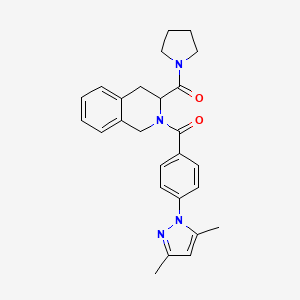 molecular formula C26H28N4O2 B7492529 [2-[4-(3,5-dimethylpyrazol-1-yl)benzoyl]-3,4-dihydro-1H-isoquinolin-3-yl]-pyrrolidin-1-ylmethanone 