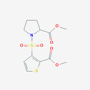 molecular formula C12H15NO6S2 B7492662 Methyl 1-(2-methoxycarbonylthiophen-3-yl)sulfonylpyrrolidine-2-carboxylate 