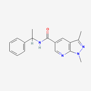 molecular formula C17H18N4O B7492877 1,3-dimethyl-N-(1-phenylethyl)pyrazolo[3,4-b]pyridine-5-carboxamide 