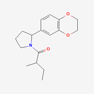 molecular formula C17H23NO3 B7492907 1-[2-(2,3-Dihydro-1,4-benzodioxin-6-yl)pyrrolidin-1-yl]-2-methylbutan-1-one 