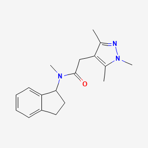 molecular formula C18H23N3O B7493530 N-(2,3-dihydro-1H-inden-1-yl)-N-methyl-2-(1,3,5-trimethylpyrazol-4-yl)acetamide 