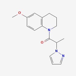 molecular formula C16H19N3O2 B7493906 1-(6-methoxy-3,4-dihydro-2H-quinolin-1-yl)-2-pyrazol-1-ylpropan-1-one 