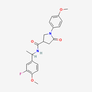molecular formula C21H23FN2O4 B7494638 N-[1-(3-fluoro-4-methoxyphenyl)ethyl]-1-(4-methoxyphenyl)-5-oxopyrrolidine-3-carboxamide 