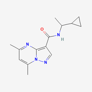 molecular formula C14H18N4O B7495118 N-(1-cyclopropylethyl)-5,7-dimethylpyrazolo[1,5-a]pyrimidine-3-carboxamide 