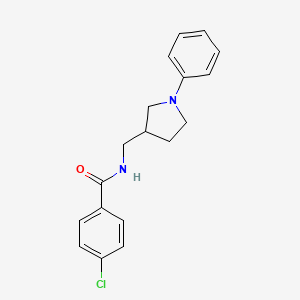 molecular formula C18H19ClN2O B7495258 4-chloro-N-[(1-phenylpyrrolidin-3-yl)methyl]benzamide 