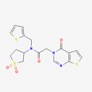 molecular formula C17H17N3O4S3 B7495328 N-(1,1-dioxothiolan-3-yl)-2-(4-oxothieno[2,3-d]pyrimidin-3-yl)-N-(thiophen-2-ylmethyl)acetamide 