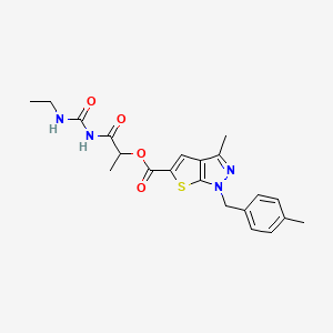 molecular formula C21H24N4O4S B7495420 [1-(Ethylcarbamoylamino)-1-oxopropan-2-yl] 3-methyl-1-[(4-methylphenyl)methyl]thieno[2,3-c]pyrazole-5-carboxylate 