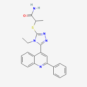 molecular formula C22H21N5OS B7495434 2-[[4-Ethyl-5-(2-phenylquinolin-4-yl)-1,2,4-triazol-3-yl]sulfanyl]propanamide 