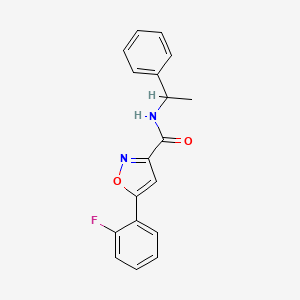 molecular formula C18H15FN2O2 B7495439 5-(2-fluorophenyl)-N-(1-phenylethyl)-1,2-oxazole-3-carboxamide 