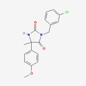 molecular formula C18H17ClN2O3 B7495510 3-[(3-Chlorophenyl)methyl]-5-(4-methoxyphenyl)-5-methylimidazolidine-2,4-dione 
