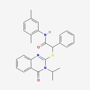 molecular formula C27H27N3O2S B7495518 N-(2,5-dimethylphenyl)-2-(4-oxo-3-propan-2-ylquinazolin-2-yl)sulfanyl-2-phenylacetamide 