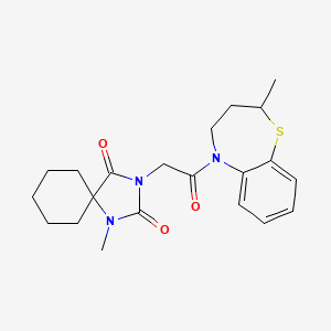 molecular formula C21H27N3O3S B7495552 1-methyl-3-[2-(2-methyl-3,4-dihydro-2H-1,5-benzothiazepin-5-yl)-2-oxoethyl]-1,3-diazaspiro[4.5]decane-2,4-dione 