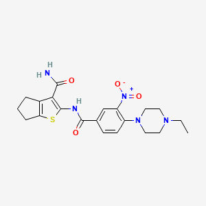 molecular formula C21H25N5O4S B7495612 2-[[4-(4-ethylpiperazin-1-yl)-3-nitrobenzoyl]amino]-5,6-dihydro-4H-cyclopenta[b]thiophene-3-carboxamide 