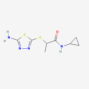 molecular formula C8H12N4OS2 B7495692 2-[(5-amino-1,3,4-thiadiazol-2-yl)sulfanyl]-N-cyclopropylpropanamide 