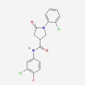 molecular formula C17H13Cl2FN2O2 B7495716 N-(3-chloro-4-fluorophenyl)-1-(2-chlorophenyl)-5-oxopyrrolidine-3-carboxamide 