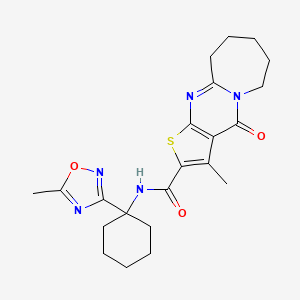 molecular formula C22H27N5O3S B7495753 4-methyl-N-[1-(5-methyl-1,2,4-oxadiazol-3-yl)cyclohexyl]-2-oxo-6-thia-1,8-diazatricyclo[7.5.0.03,7]tetradeca-3(7),4,8-triene-5-carboxamide 