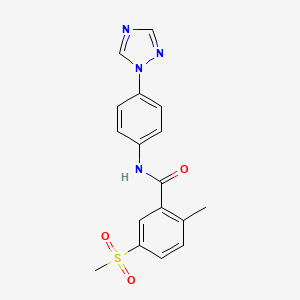 molecular formula C17H16N4O3S B7495783 2-methyl-5-methylsulfonyl-N-[4-(1,2,4-triazol-1-yl)phenyl]benzamide 