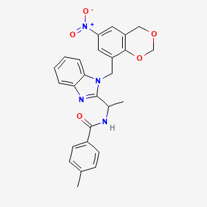 molecular formula C26H24N4O5 B7495861 4-methyl-N-[1-[1-[(6-nitro-4H-1,3-benzodioxin-8-yl)methyl]benzimidazol-2-yl]ethyl]benzamide 