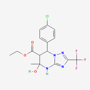 ethyl 7-(4-chlorophenyl)-5-hydroxy-5-methyl-2-(trifluoromethyl)-6,7-dihydro-4H-[1,2,4]triazolo[1,5-a]pyrimidine-6-carboxylate