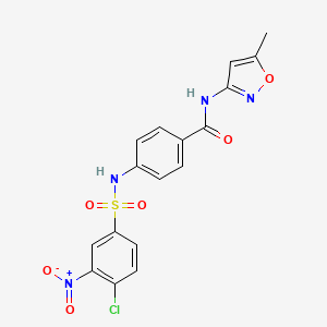 molecular formula C17H13ClN4O6S B7496243 4-[(4-chloro-3-nitrophenyl)sulfonylamino]-N-(5-methyl-1,2-oxazol-3-yl)benzamide 
