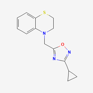 molecular formula C14H15N3OS B7496259 3-Cyclopropyl-5-(2,3-dihydro-1,4-benzothiazin-4-ylmethyl)-1,2,4-oxadiazole 