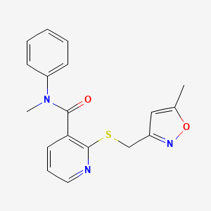 molecular formula C18H17N3O2S B7496440 N-methyl-2-[(5-methyl-1,2-oxazol-3-yl)methylsulfanyl]-N-phenylpyridine-3-carboxamide 