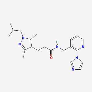 molecular formula C21H28N6O B7496542 3-[3,5-dimethyl-1-(2-methylpropyl)pyrazol-4-yl]-N-[(2-imidazol-1-ylpyridin-3-yl)methyl]propanamide 