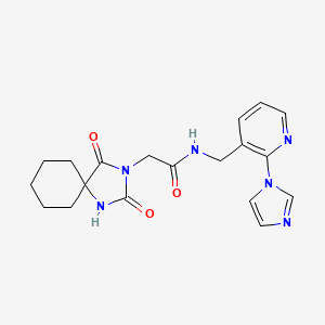 molecular formula C19H22N6O3 B7496597 2-(2,4-dioxo-1,3-diazaspiro[4.5]decan-3-yl)-N-[(2-imidazol-1-ylpyridin-3-yl)methyl]acetamide 