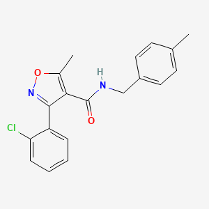 molecular formula C19H17ClN2O2 B7496697 3-(2-chlorophenyl)-5-methyl-N-(4-methylbenzyl)isoxazole-4-carboxamide 