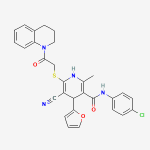 molecular formula C29H25ClN4O3S B7496751 N-(4-chlorophenyl)-5-cyano-6-{[2-(3,4-dihydroquinolin-1(2H)-yl)-2-oxoethyl]sulfanyl}-4-(furan-2-yl)-2-methyl-1,4-dihydropyridine-3-carboxamide 