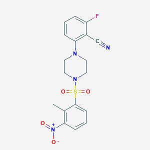 2-Fluoro-6-[4-(2-methyl-3-nitrophenyl)sulfonylpiperazin-1-yl]benzonitrile