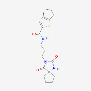 molecular formula C18H23N3O3S B7496853 N-[3-(2,4-dioxo-1,3-diazaspiro[4.4]nonan-3-yl)propyl]-5,6-dihydro-4H-cyclopenta[b]thiophene-2-carboxamide 