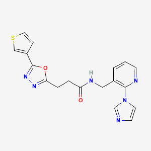 molecular formula C18H16N6O2S B7496968 N-[(2-imidazol-1-ylpyridin-3-yl)methyl]-3-(5-thiophen-3-yl-1,3,4-oxadiazol-2-yl)propanamide 