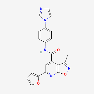 molecular formula C21H15N5O3 B7497026 6-(furan-2-yl)-N-(4-imidazol-1-ylphenyl)-3-methyl-[1,2]oxazolo[5,4-b]pyridine-4-carboxamide 