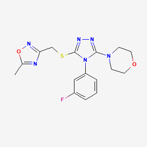 molecular formula C16H17FN6O2S B7497150 4-[4-(3-Fluorophenyl)-5-[(5-methyl-1,2,4-oxadiazol-3-yl)methylsulfanyl]-1,2,4-triazol-3-yl]morpholine 