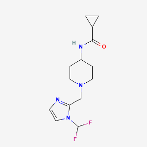 molecular formula C14H20F2N4O B7497297 N-[1-[[1-(difluoromethyl)imidazol-2-yl]methyl]piperidin-4-yl]cyclopropanecarboxamide 
