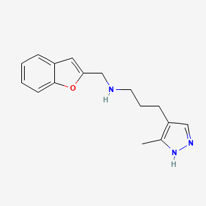 molecular formula C16H19N3O B7497404 N-(1-benzofuran-2-ylmethyl)-3-(5-methyl-1H-pyrazol-4-yl)propan-1-amine 