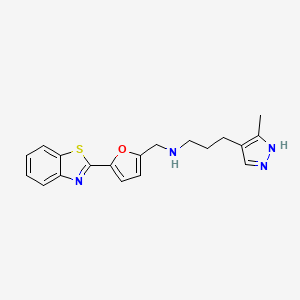 molecular formula C19H20N4OS B7497408 N-[[5-(1,3-benzothiazol-2-yl)furan-2-yl]methyl]-3-(5-methyl-1H-pyrazol-4-yl)propan-1-amine 