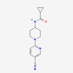 molecular formula C15H18N4O B7497459 N-[1-(5-cyanopyridin-2-yl)piperidin-4-yl]cyclopropanecarboxamide 