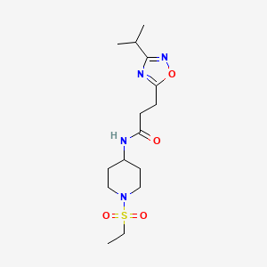 molecular formula C15H26N4O4S B7497462 N-(1-ethylsulfonylpiperidin-4-yl)-3-(3-propan-2-yl-1,2,4-oxadiazol-5-yl)propanamide 