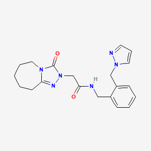 molecular formula C20H24N6O2 B7497587 2-(3-oxo-6,7,8,9-tetrahydro-5H-[1,2,4]triazolo[4,3-a]azepin-2-yl)-N-[[2-(pyrazol-1-ylmethyl)phenyl]methyl]acetamide 
