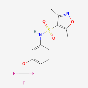 molecular formula C12H11F3N2O4S B7497601 3,5-dimethyl-N-[3-(trifluoromethoxy)phenyl]-1,2-oxazole-4-sulfonamide 