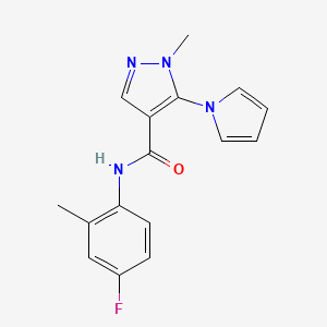 molecular formula C16H15FN4O B7497640 N-(4-fluoro-2-methylphenyl)-1-methyl-5-pyrrol-1-ylpyrazole-4-carboxamide 