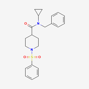 molecular formula C22H26N2O3S B7497674 1-(benzenesulfonyl)-N-benzyl-N-cyclopropylpiperidine-4-carboxamide 